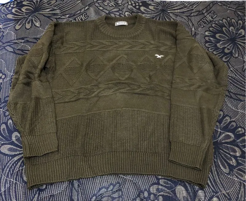 olive green cableknit sweater photo 1