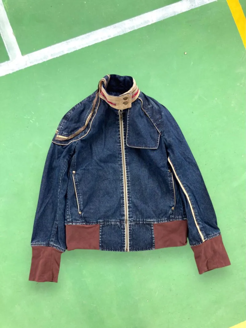 Y2K Woods Pour femme Biker Denim Jacket Contras Panel Detail photo 1