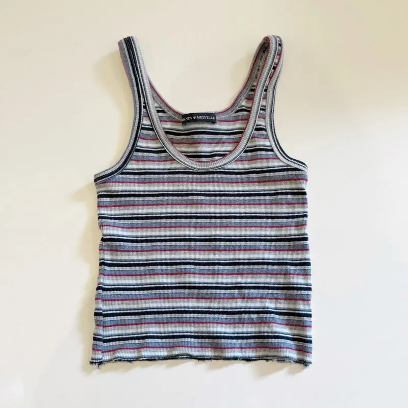 Brandy Melville Striped Ribbed Scoop Neck Cropped Tank Top w photo 1