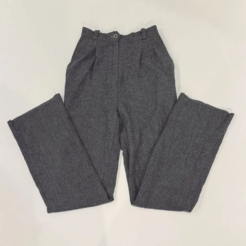 Grey Wool Straight Cut Pants with Raw Hem  photo 1