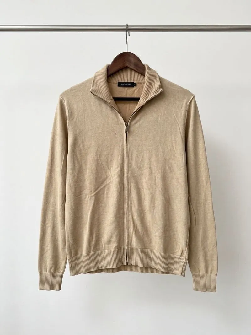 Rajut Pria Calvin Klein Track Top Knit Double Zipper Tan photo 1