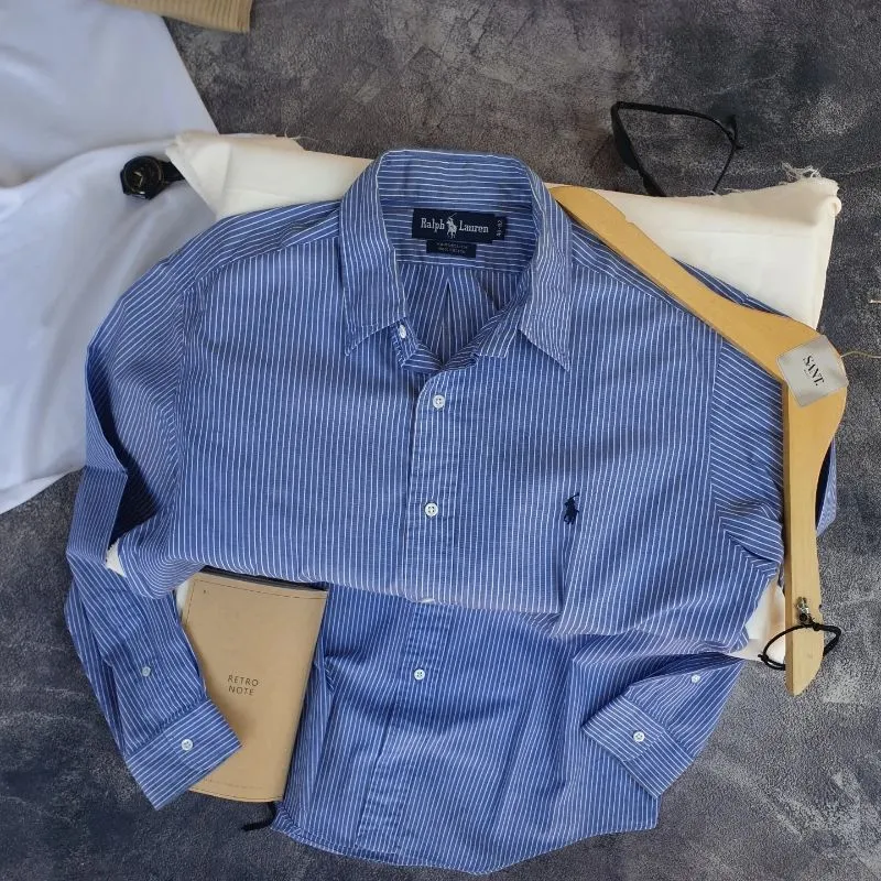 SN 1373 - polo ralph lauren stripe blue oxford shirt photo 1
