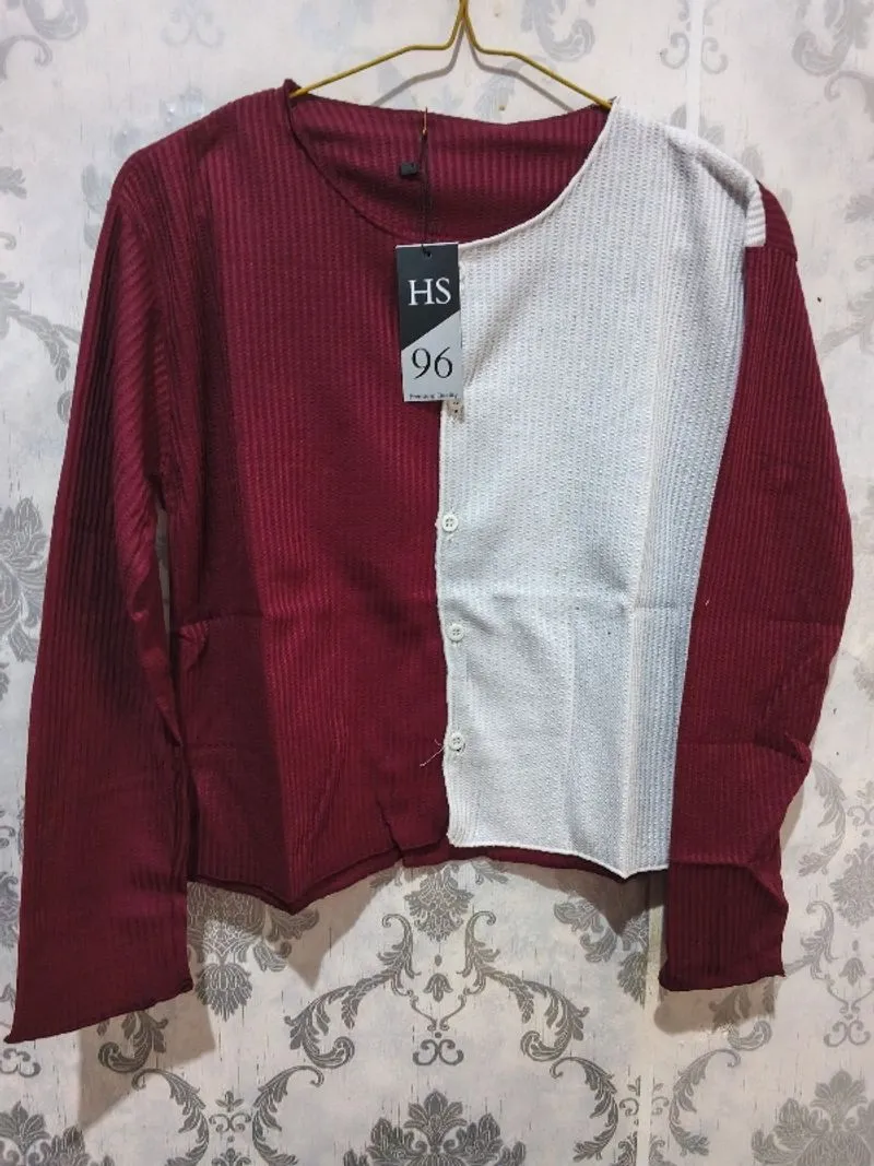 Cardigan croptop maroon putih photo 1