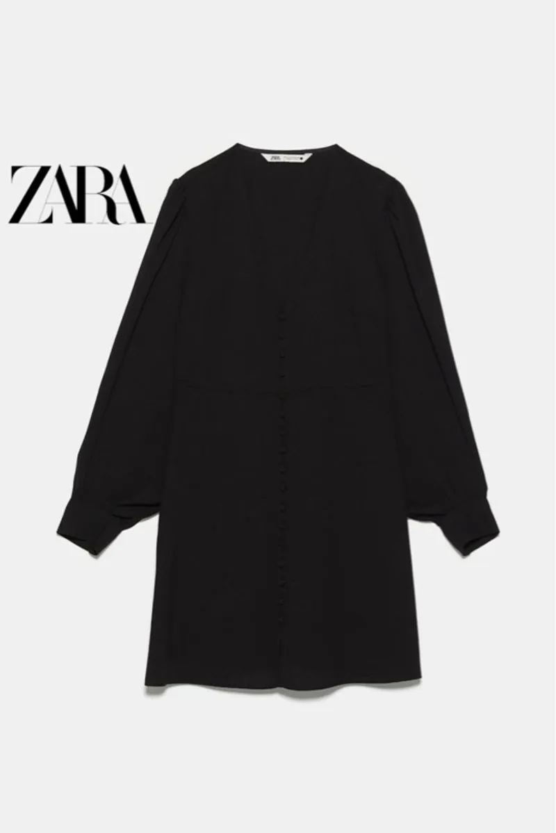 ZARA ZR 122 dress hitam Vneck lengan panjang ngebalon - Preloved ZARA ZR 122 dress hitam Vneck lengan panjang ngebalon - Preloved