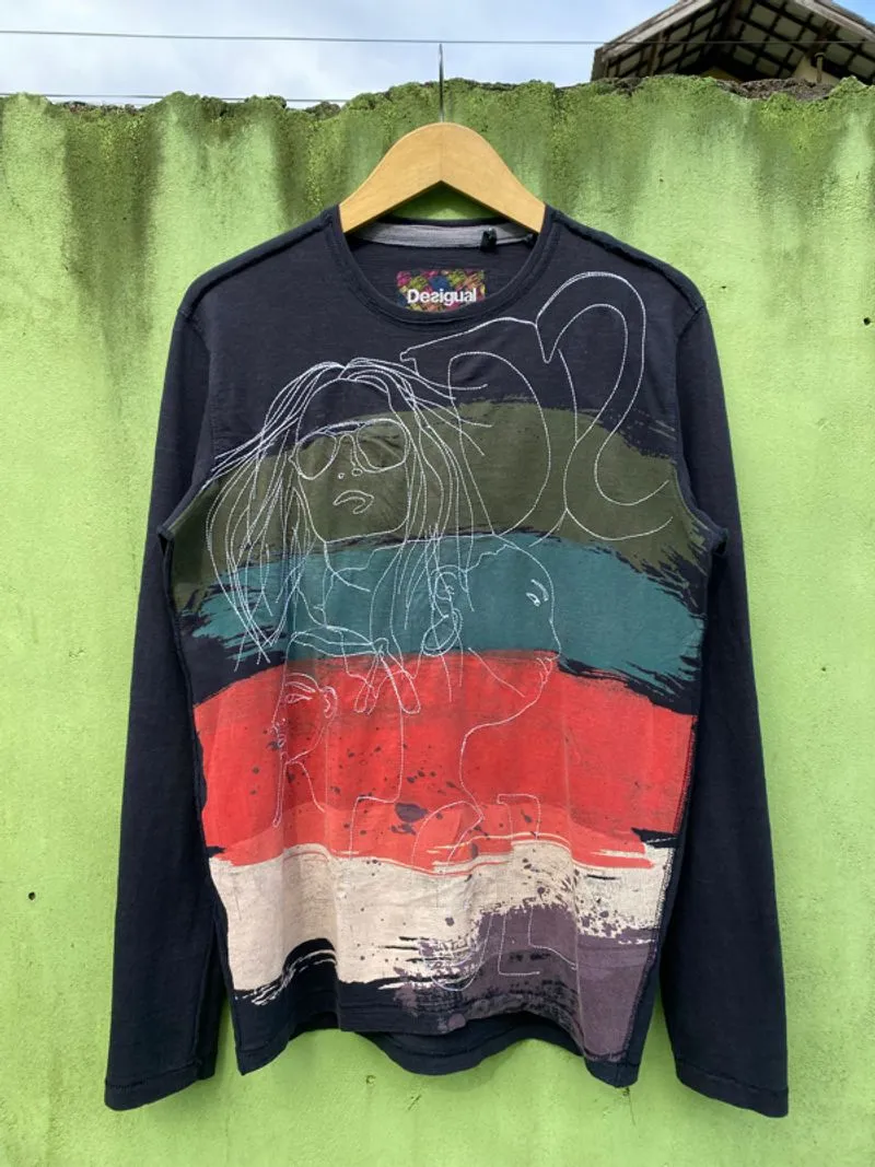 Desigual Avant-Garde Brushstroke Painted Face Graphic Shirt photo 1