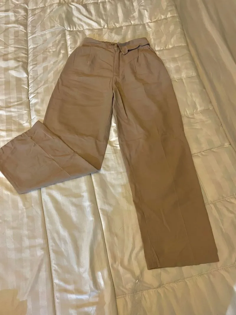 Minimalist Wide leg jeans Wanita tan photo 1