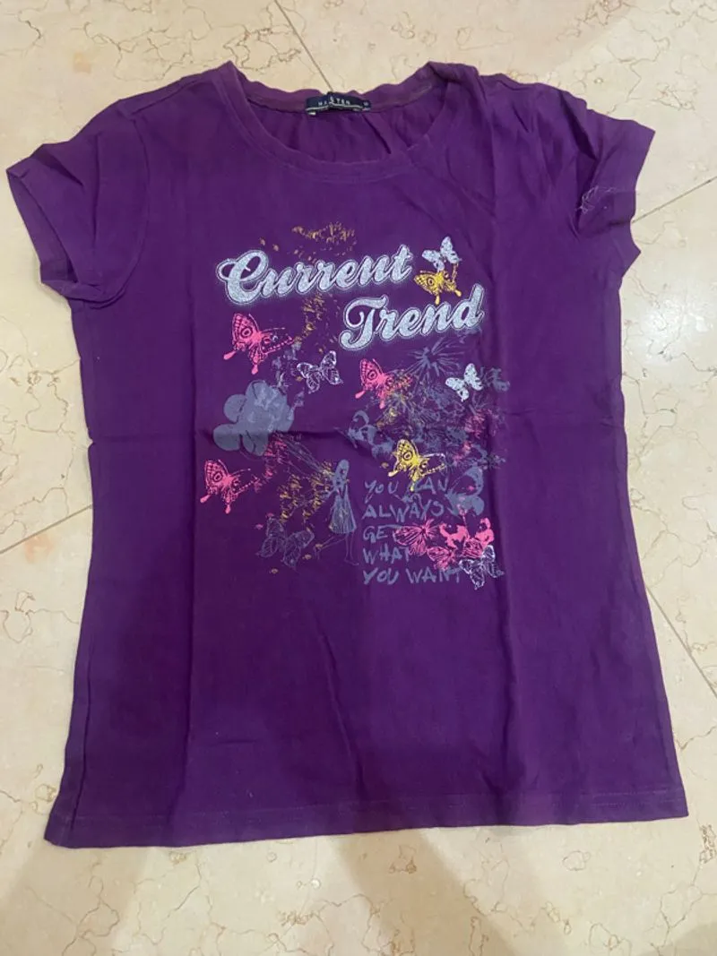 Y2K Purple Graphic Tee Wanita Casual photo 1