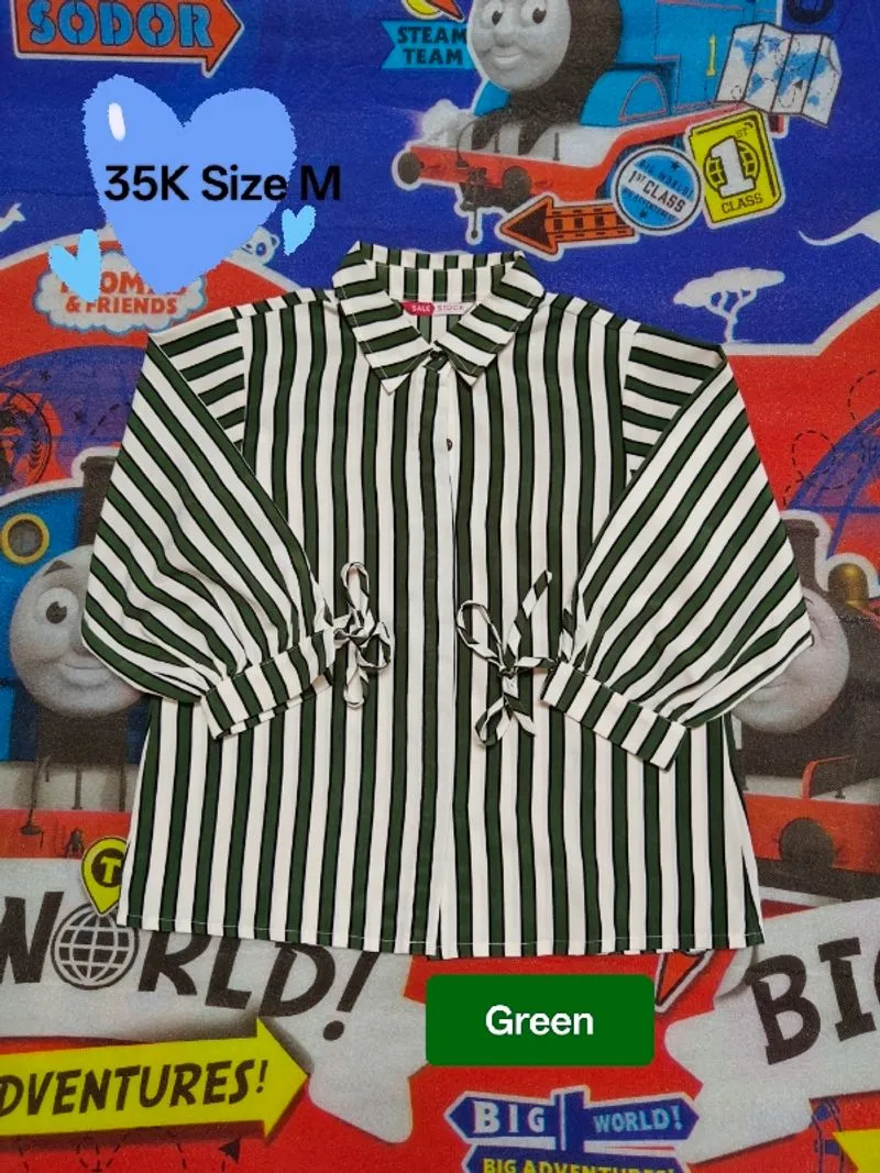Preloved Kemeja Strip Green photo 1
