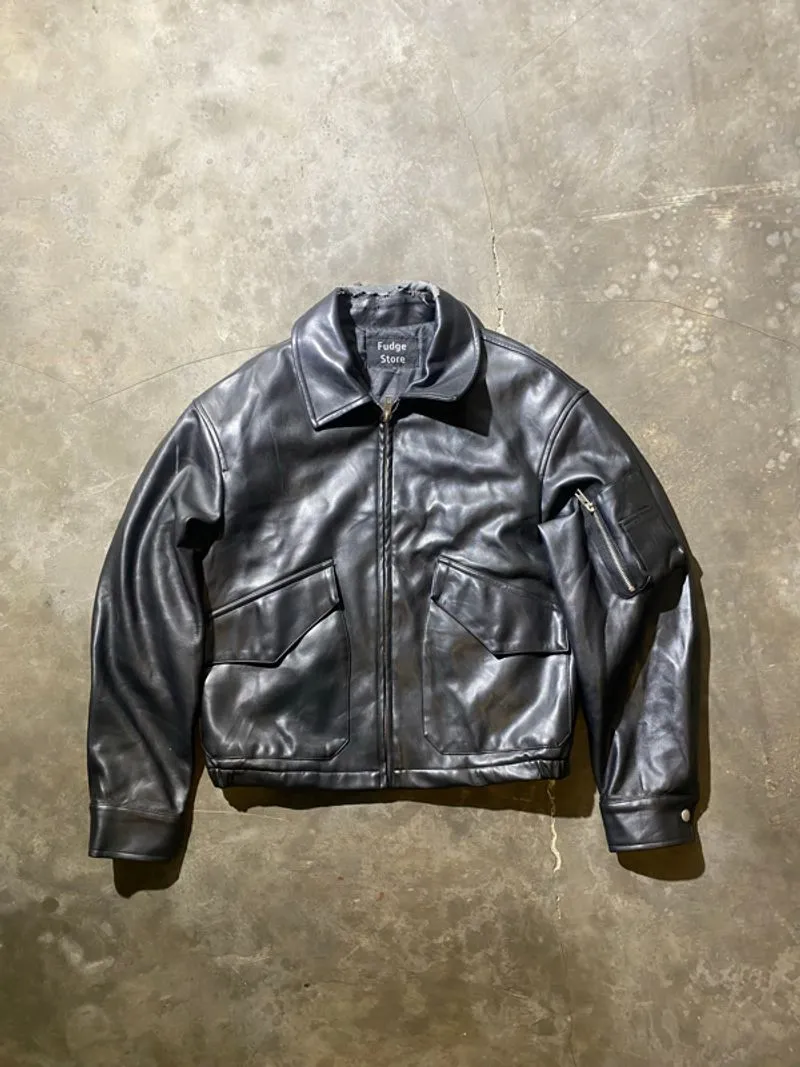 faux leather zipper photo 1