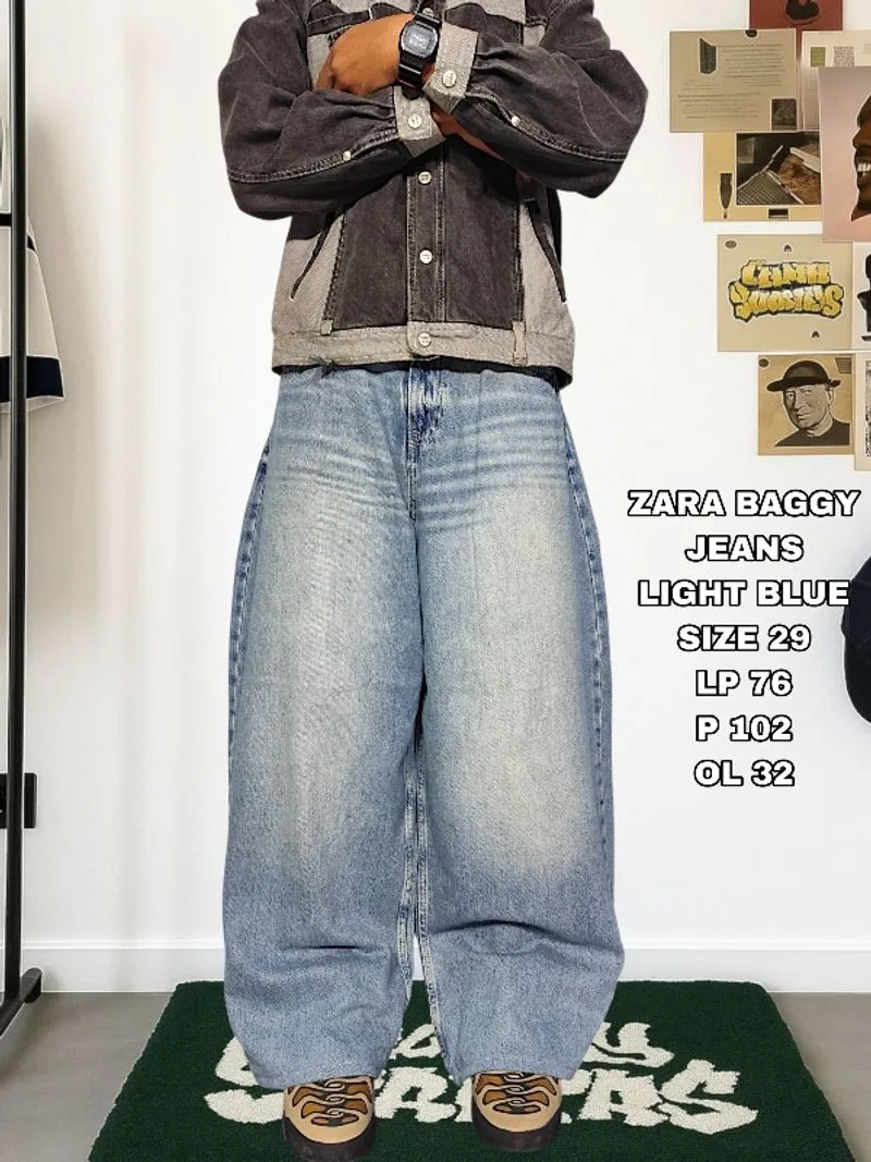 Zara Denim Baggy Pants Blue Washed photo 1