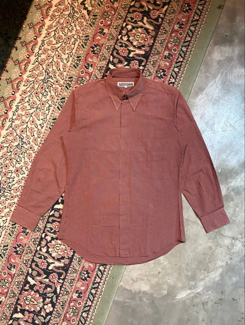 JEAN PAUL GAULTIER HOME OBJECT, MAROON STRIPE SHIRT BUTTON photo 1