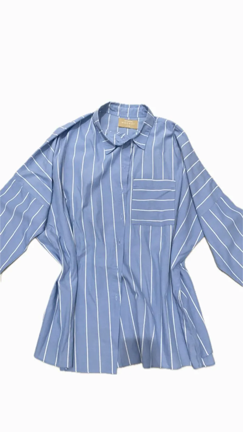 Blouse modest blue stripes cottonink photo 1