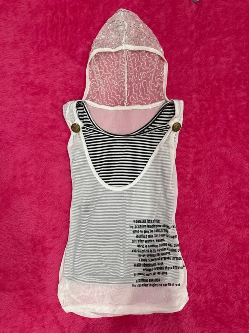 emo layered sleeveless hooded top photo 1