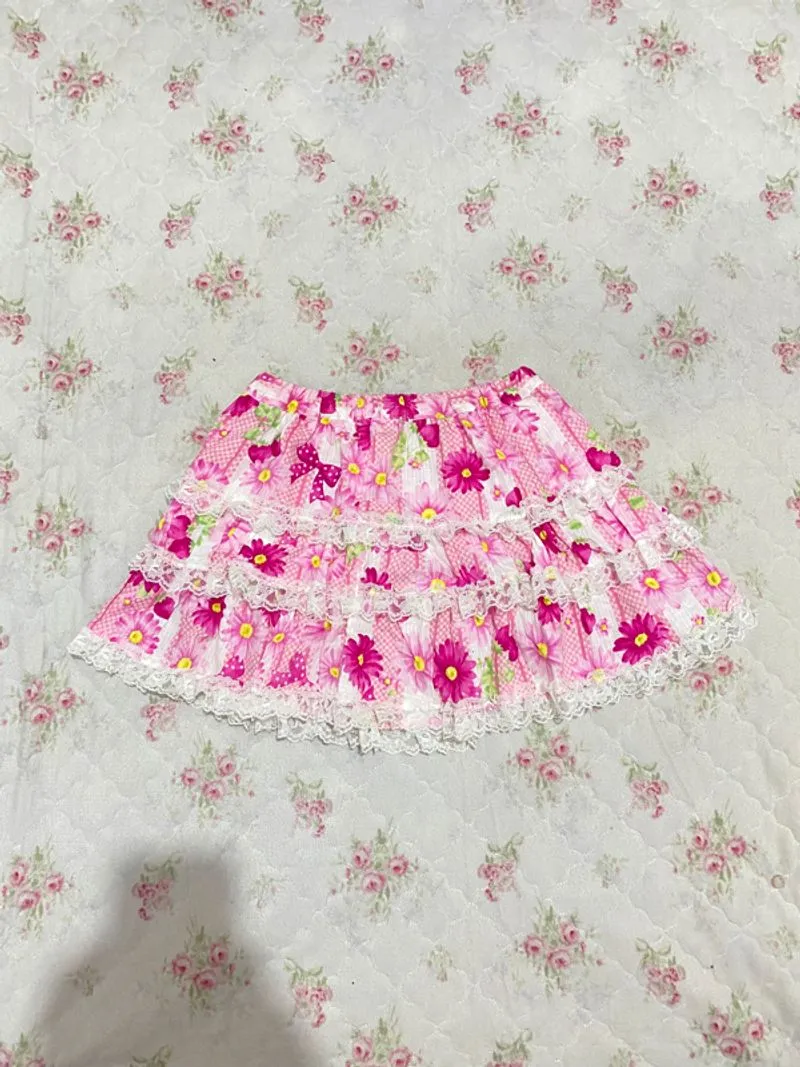 Miniskirt lace babypink floral fairy coquette kawai y2k🎀 photo 1