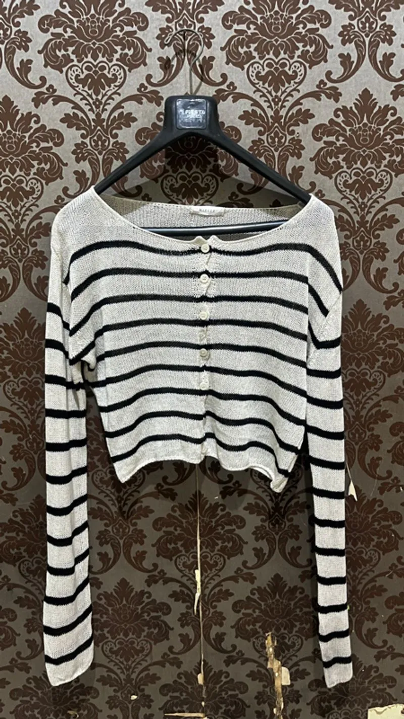cardigan crop knit stripe photo 1