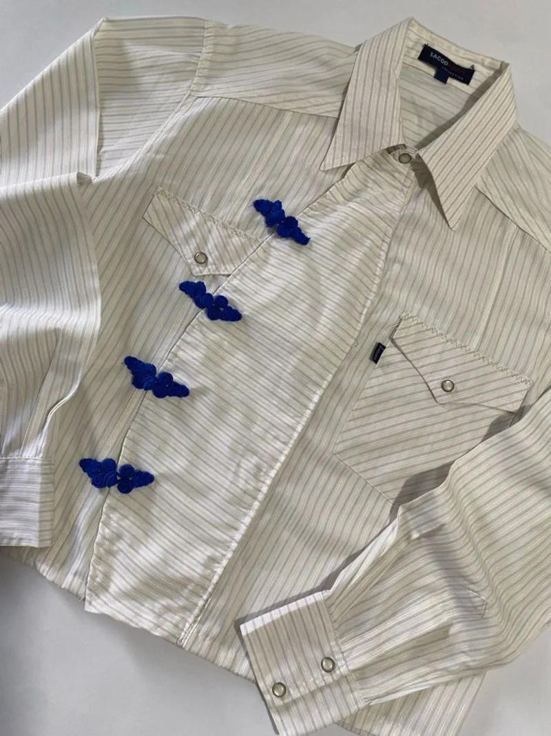 cheongsam striped shirt boxy photo 1