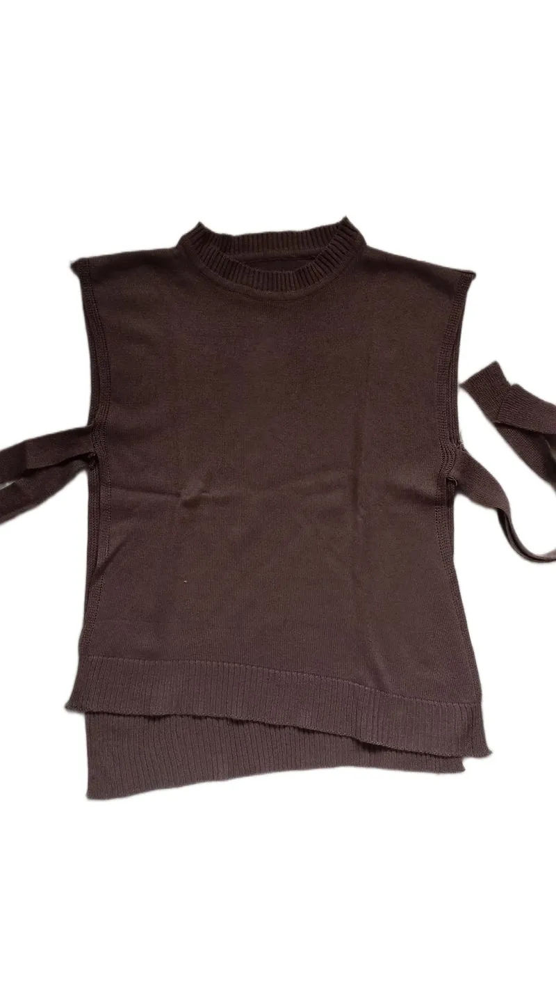 Dark brown vest with ribbon tie on the side photo 1