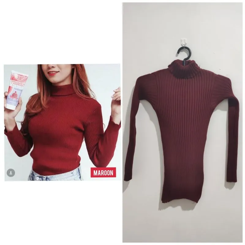 Vintage Casual Sweater Wanita burgundy red photo 1