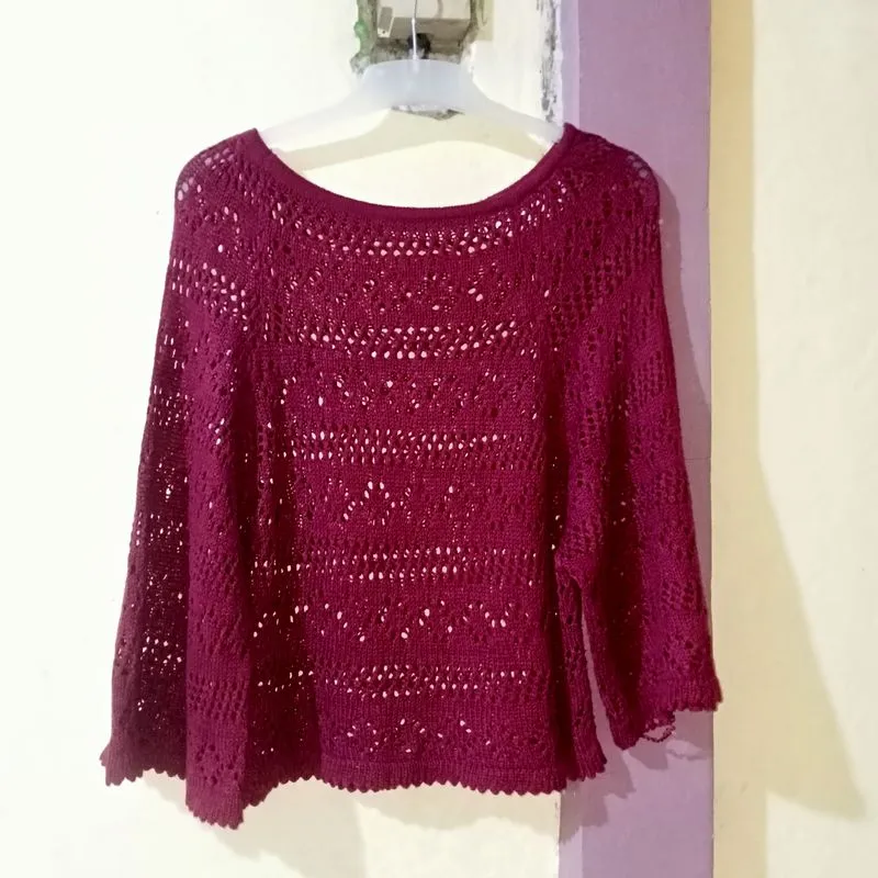 Casual Cardigan Wanita burgundy photo 1