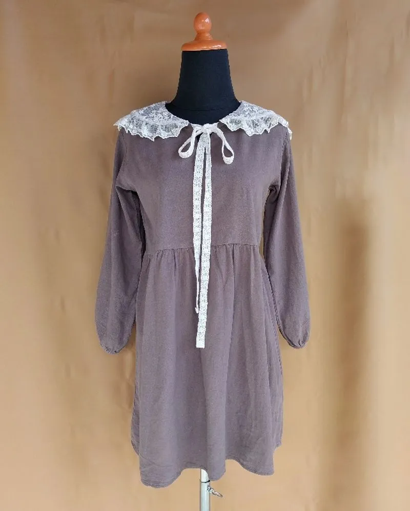 ATASAN VINTAGE LACE DRAK BROWN KOREAN DRESS photo 1