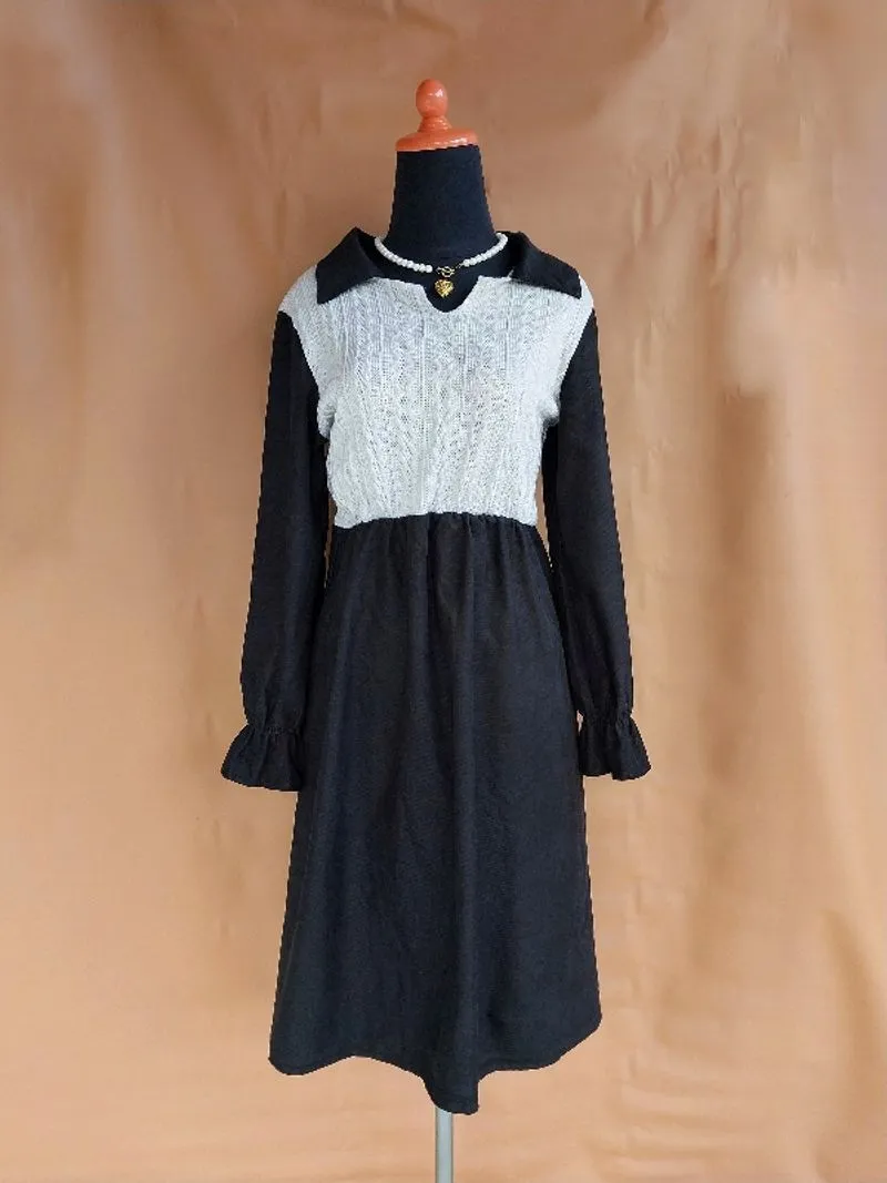 KOREAN DRESS HITAM PUTIH ATASAN WANITA RAJUT IMPORT photo 1