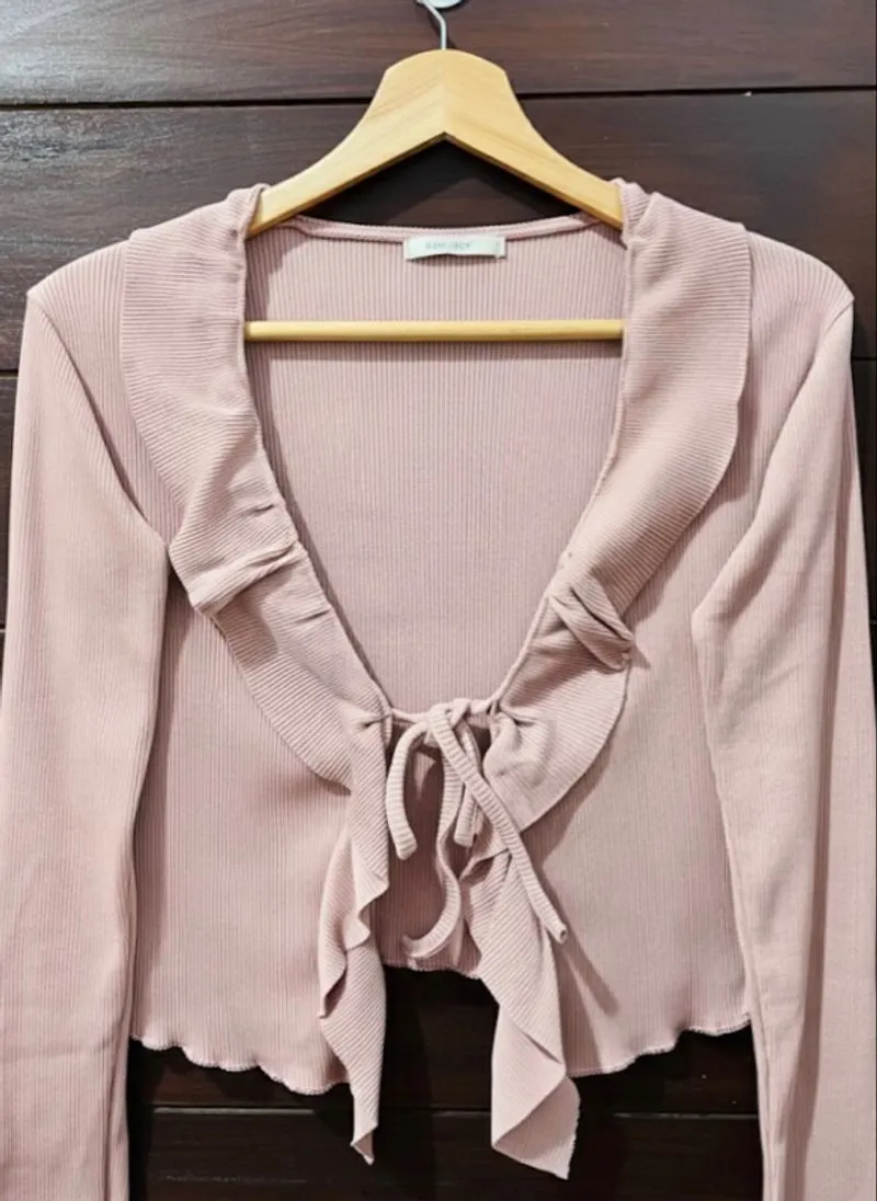 Cardigan Crop Knit Rib Tali Model Kupu photo 1