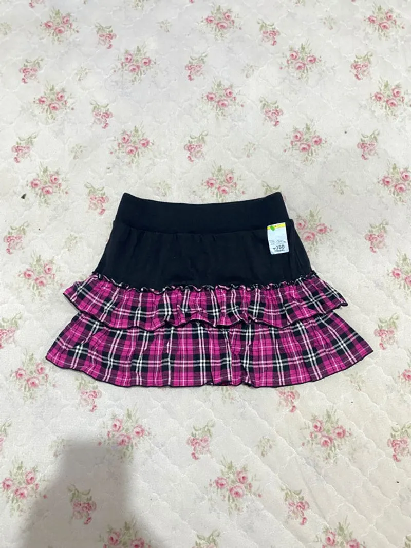 Miniskirt tartan babypink kawai umpak coquette lace vintage photo 1