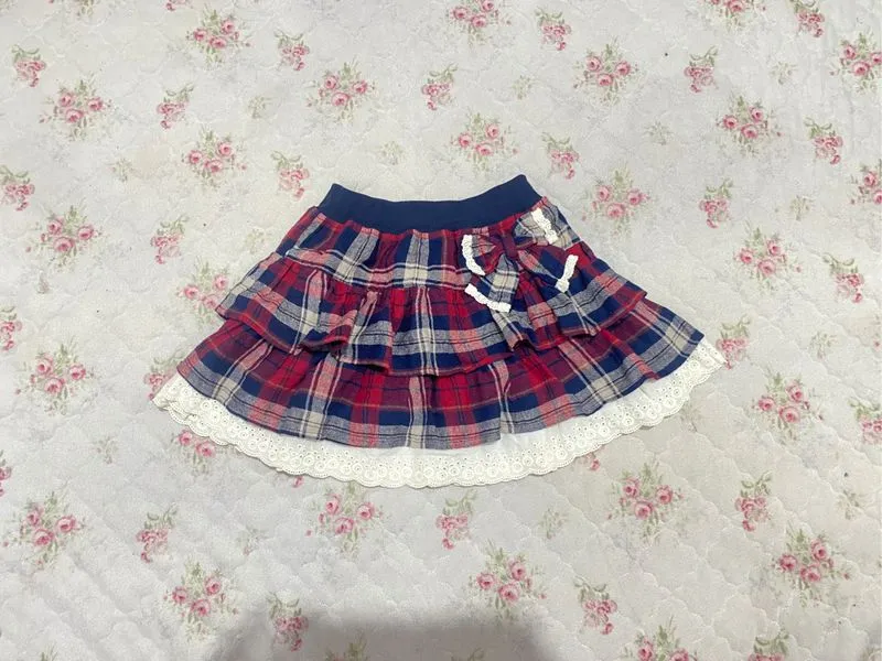 Miniskirt tartan lace umpak ribbon gingham maroon kawai photo 1