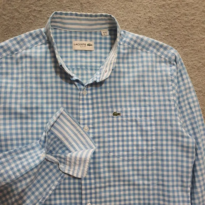 Lacoste Casual Formal shirt Pria white blue photo 1