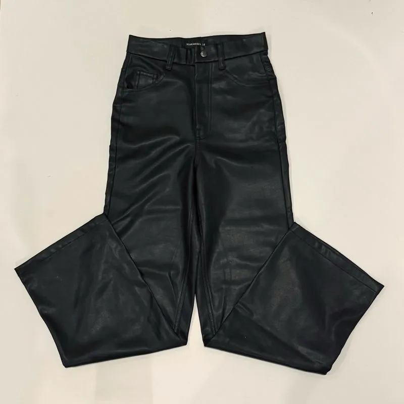 Black Faux Leather Flare Straight Pants  photo 1
