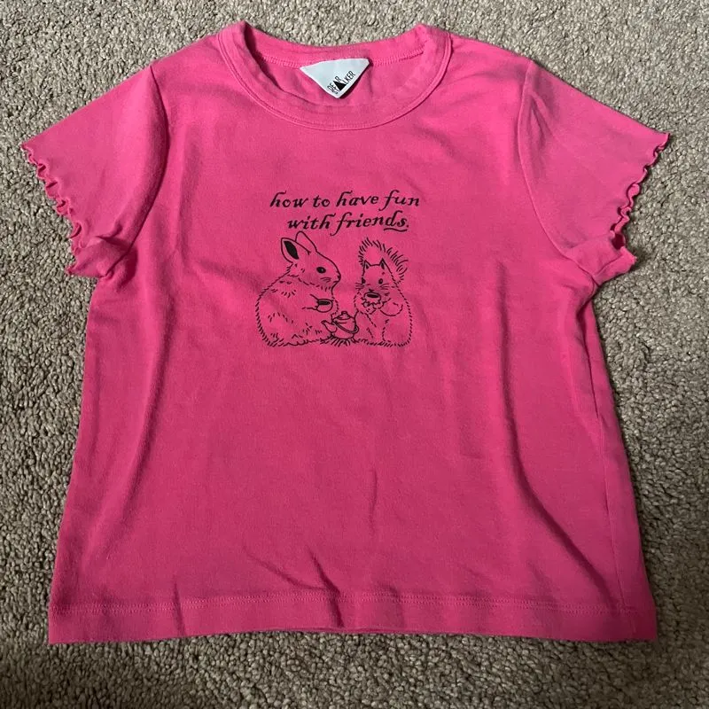 pink baby tee rabbit korean coquette photo 1