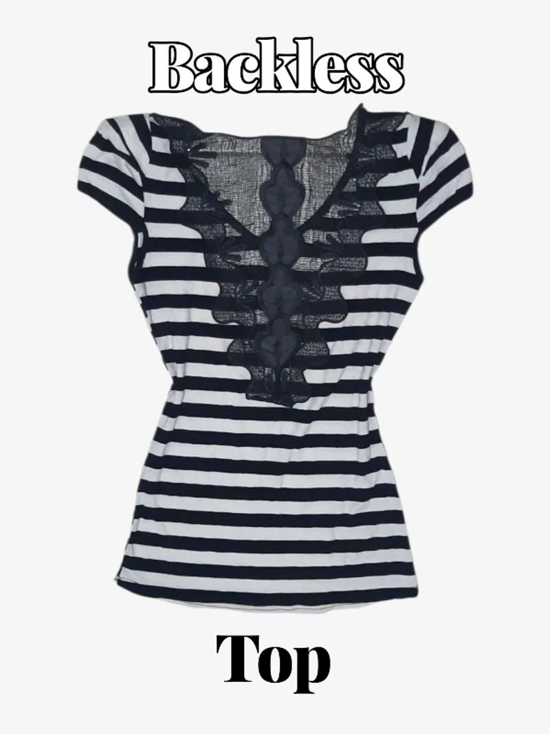 Backless top motif garis-garis Y2K Futurist photo 1