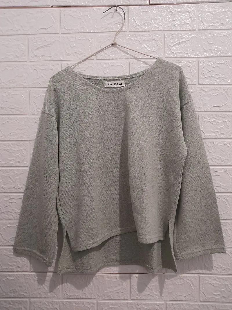 Minimalist Casual Sweatshirt Wanita green photo 1