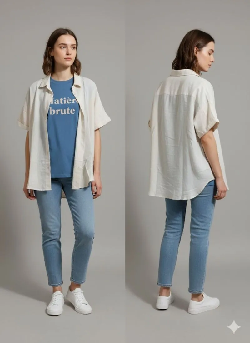 Kemeja pendek basic polos krem photo 1