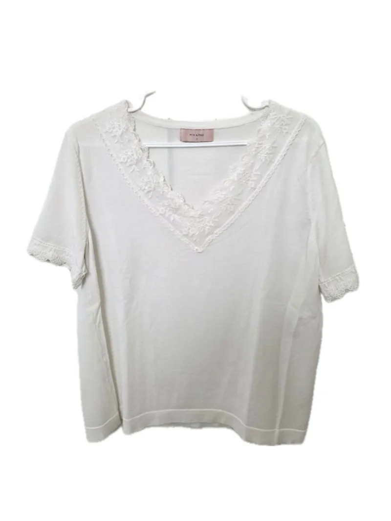 White V-Neck Lace Top photo 1