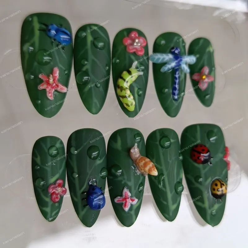 Press on nails 3D garden after rain photo 1