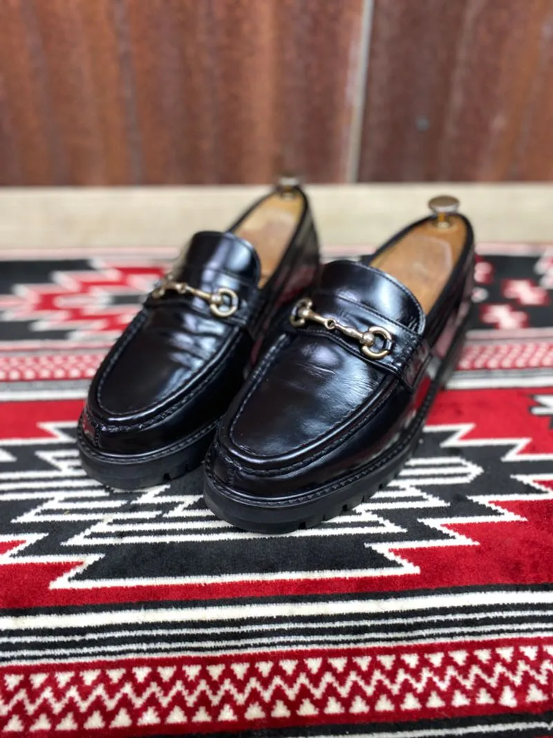 FIRENZE ATELIER Black Leather Horse Bit Loafers Vibram Sole photo 1