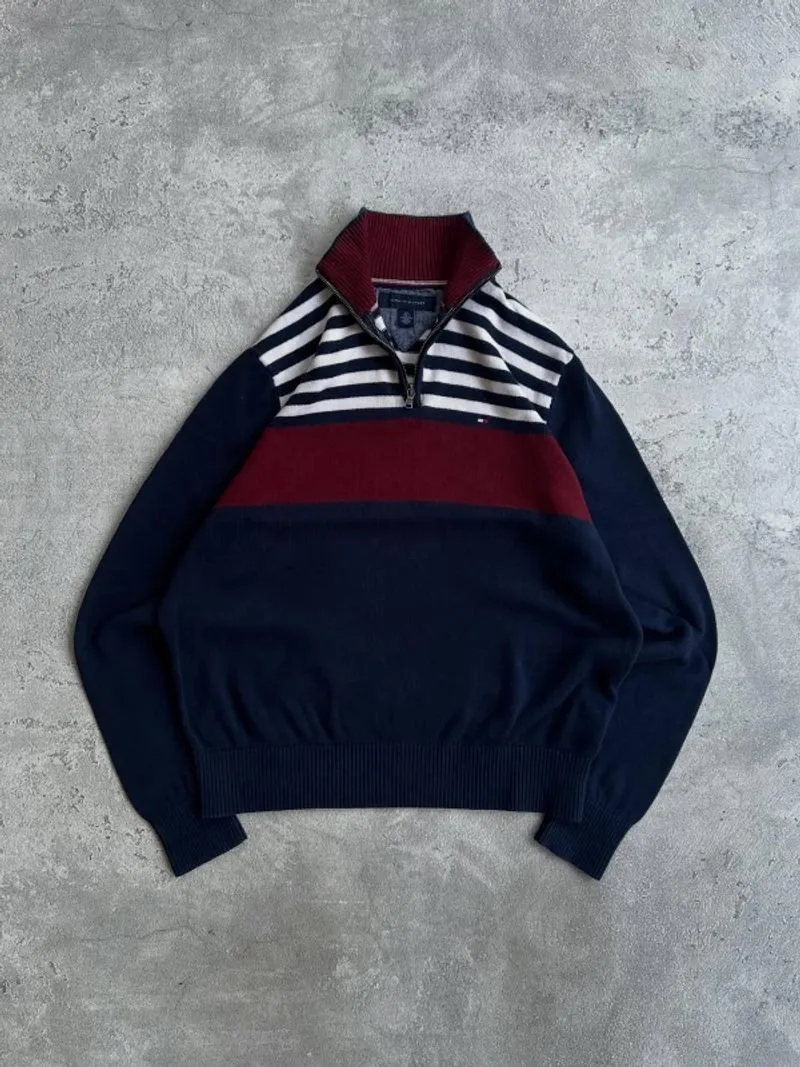 Tommy Hilfiger knitwear basic stripe pattern half zipper photo 1