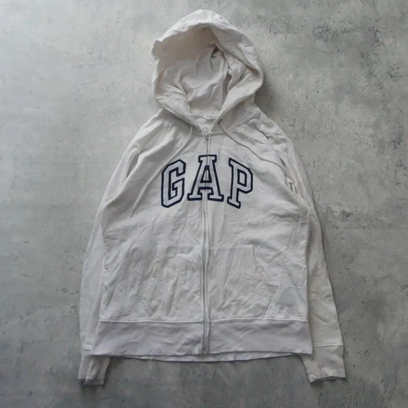 White Gap zipper hoodie with dark blue script logo photo 1