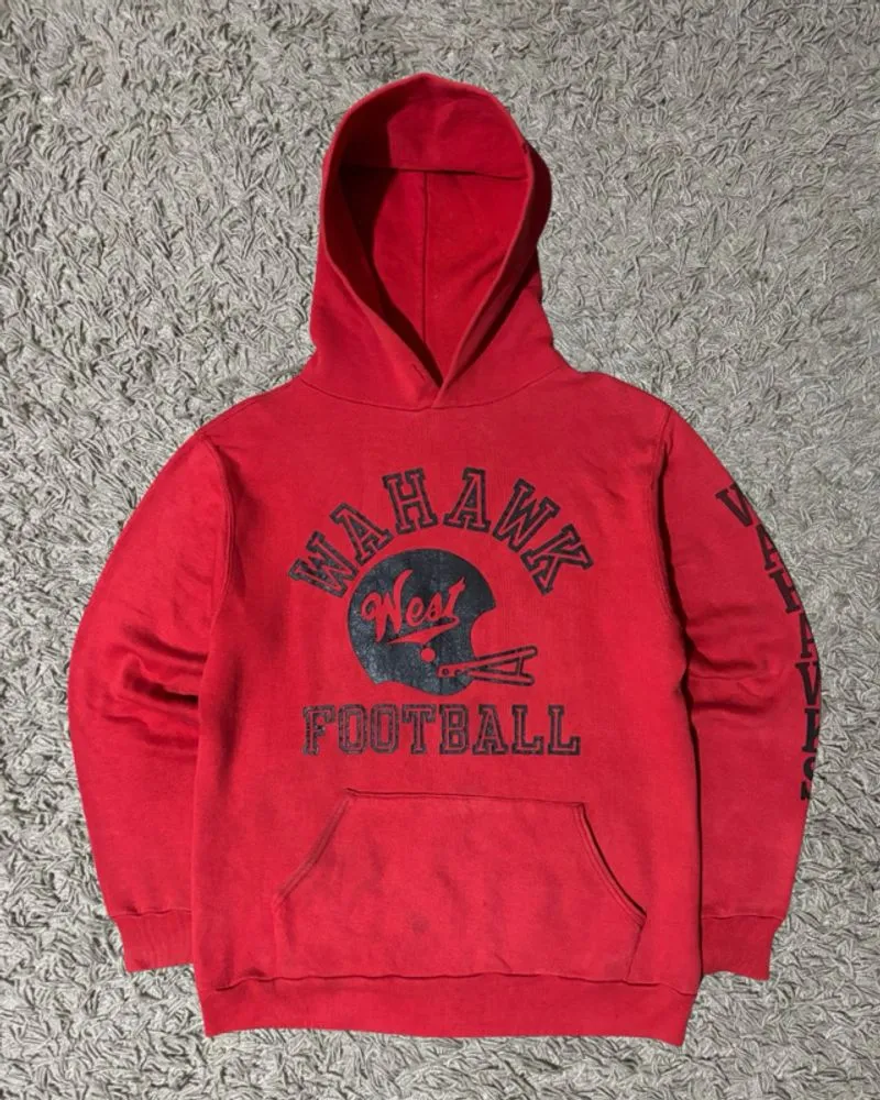 1980’s Russell Athletic “Wahawk Football” Red Hoodie photo 1