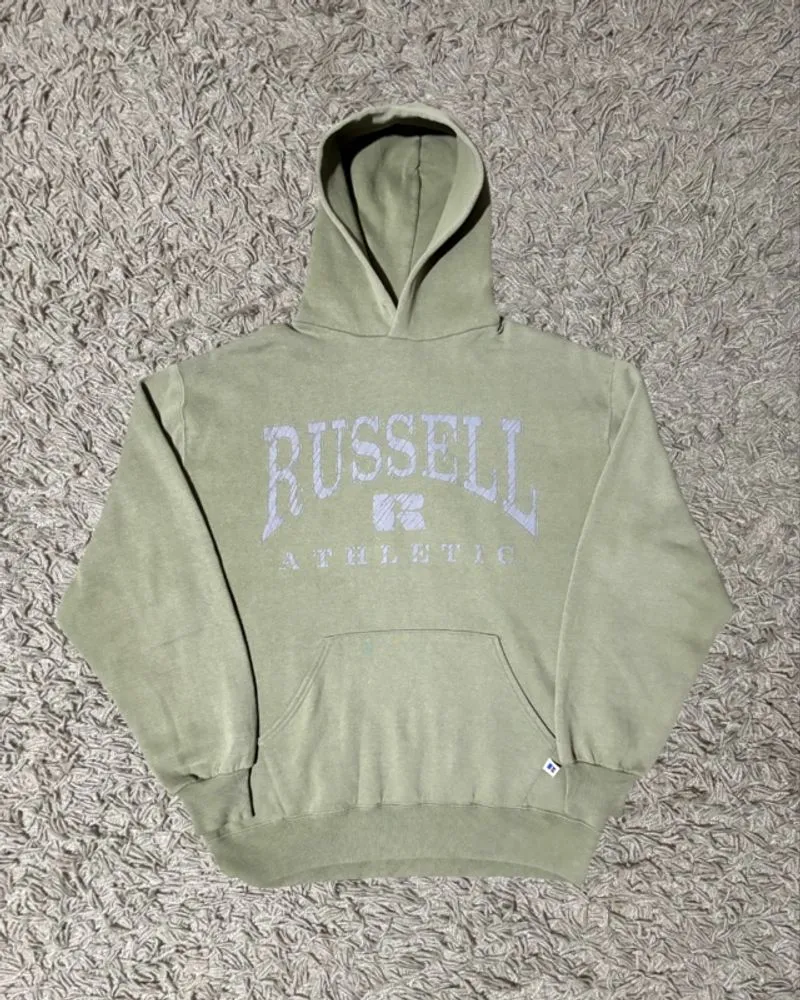 1990’s Russell Athletic “Spellout” Sage Green Hoodie photo 1