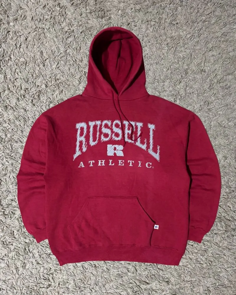 1990’s Russell Athletic “Spellout” Red Hoodie photo 1