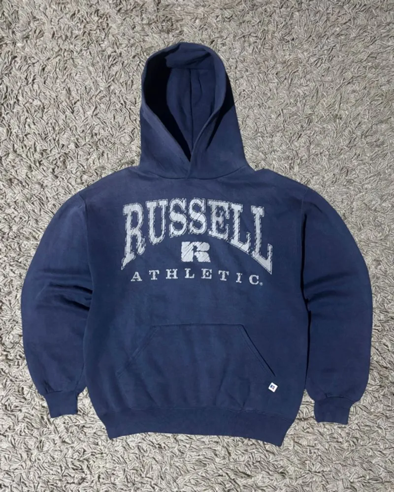 1990’s Russell Athletic “Spellout” Navy Hoodie photo 1