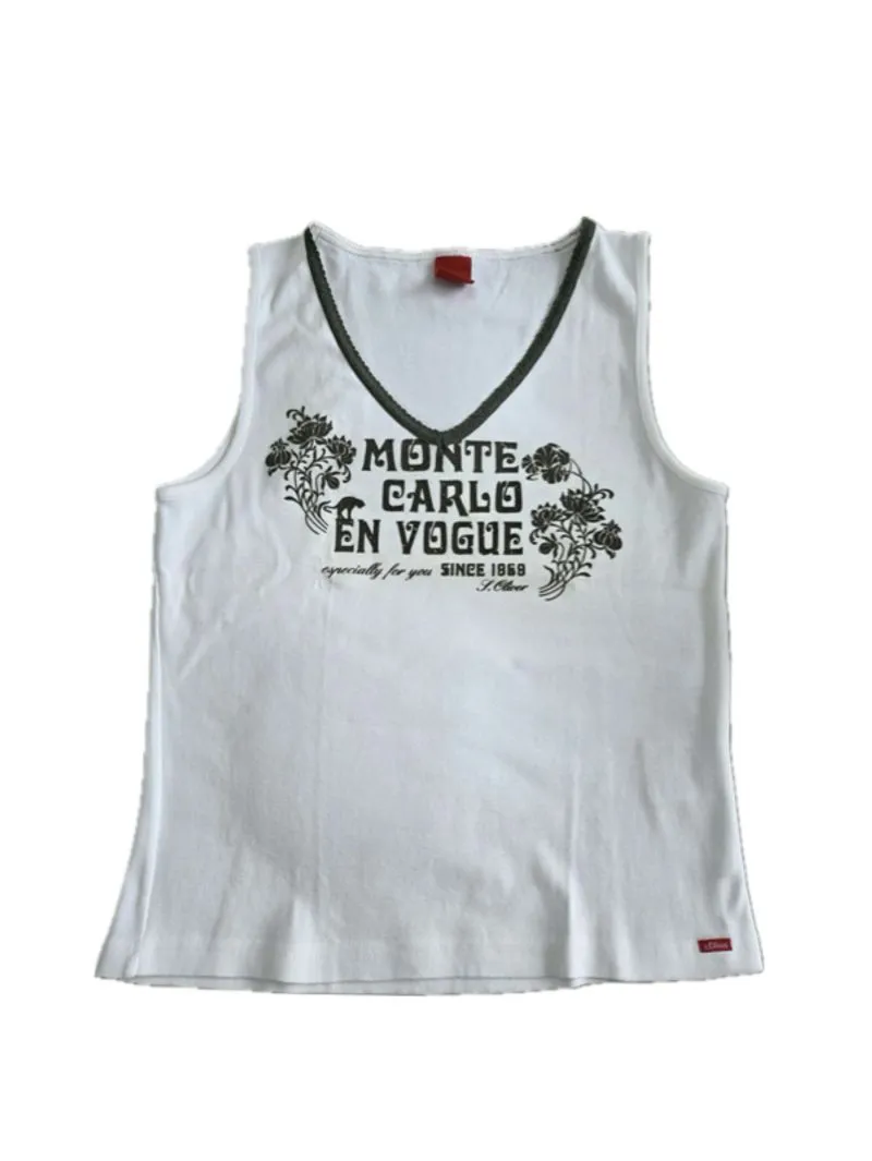 S.Oliver White Graphic Tank Top Monte Carlo En Vogue Vintage photo 1