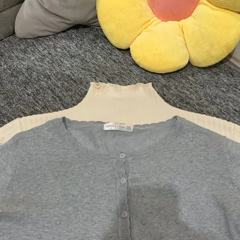 Minimalist Casual Cardigan Wanita gray cream photo 1