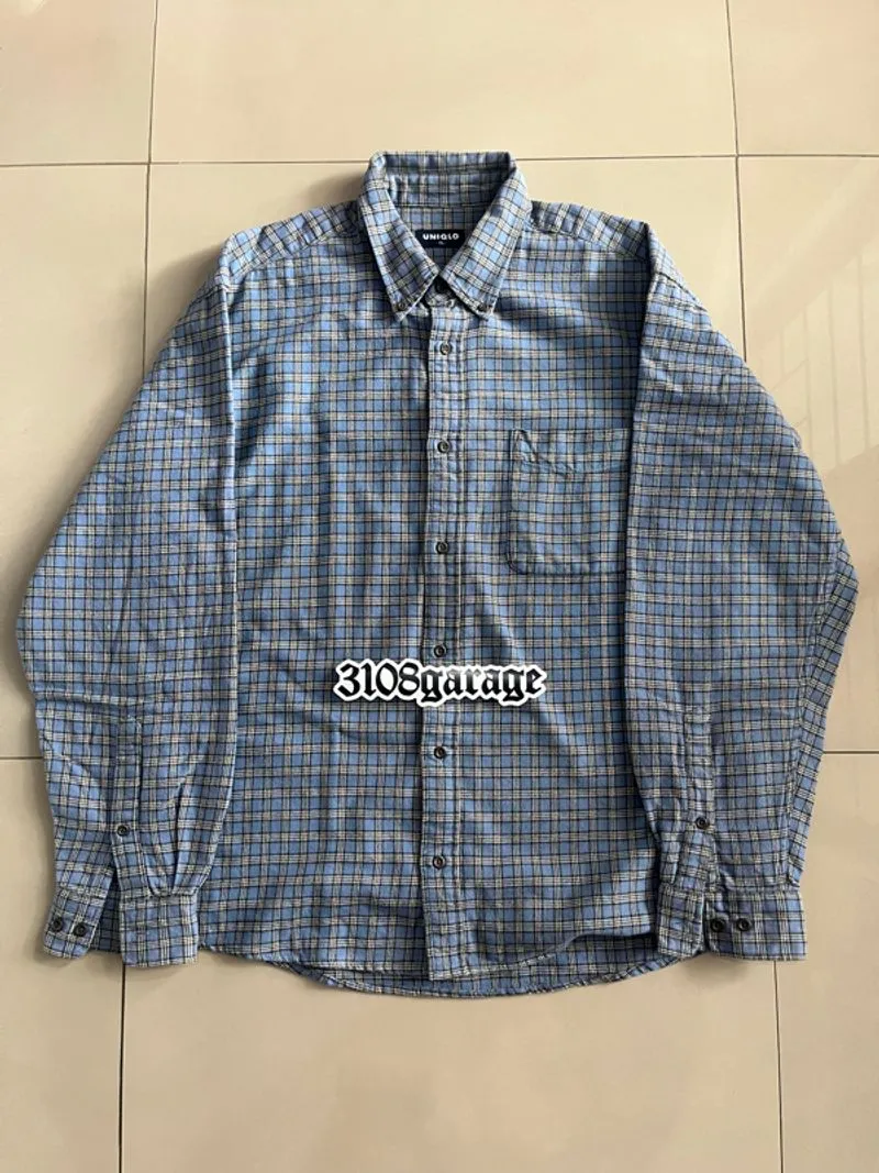 Kemeja lengan panjang pria mens uniqlo blue flannel kotak ga photo 1