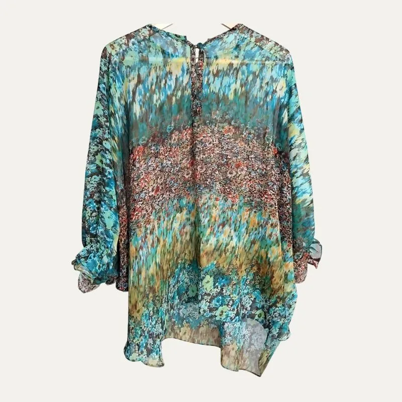 Blouse Batwing Motif Abstrak Hijau Sheer Top photo 1
