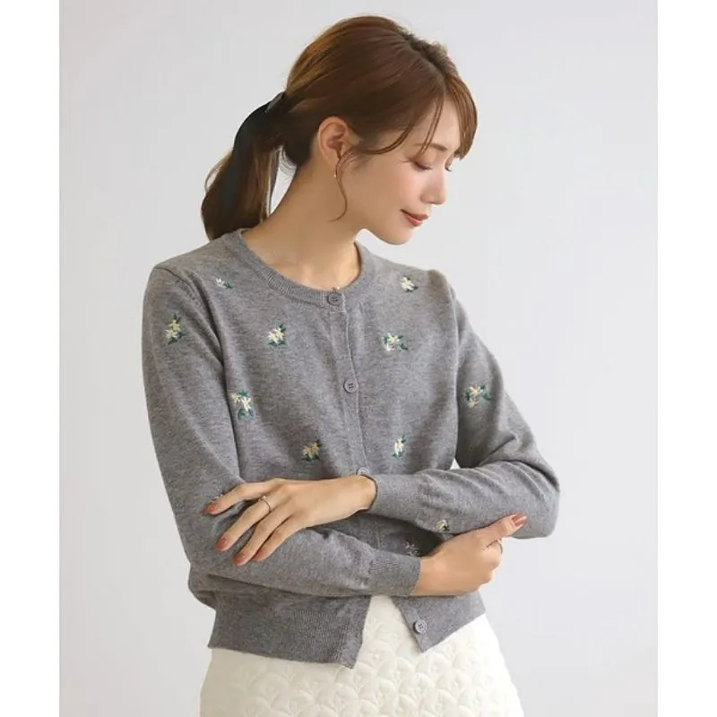 MARIE| Embroidery Flowers Cardi Korean Women's Round Neck photo 1