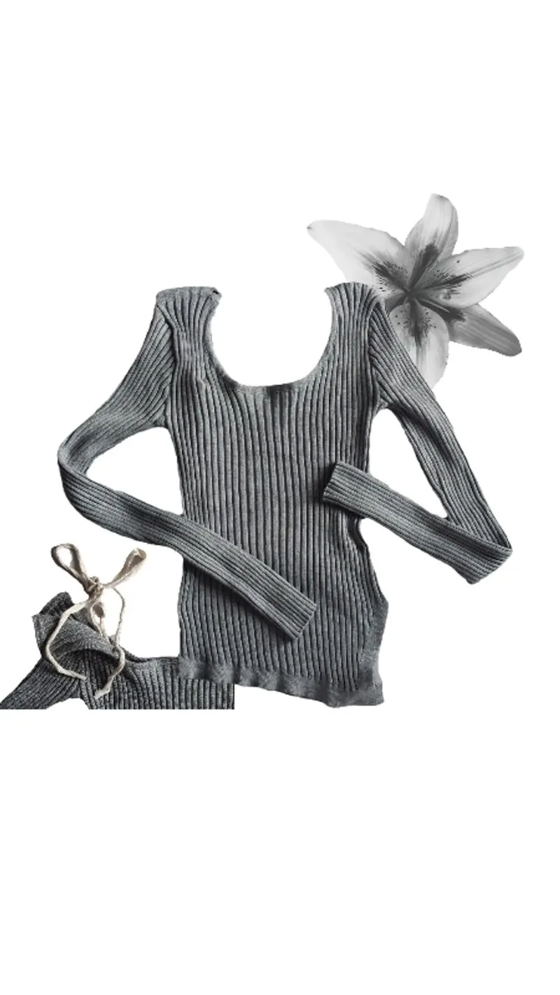 Off shoulder knit long sleeve top  photo 1