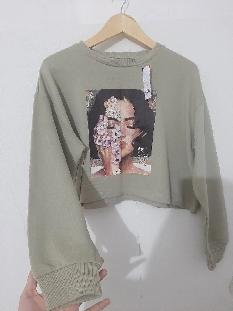 SWEATER CROP OVERSIZE SAGE GREEN photo 1